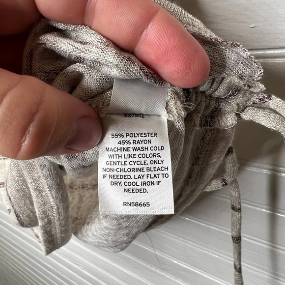 Caslon Women Beige Striped Short Sleeve Drawstring T-Shirt Size L Oatmeal - Picture 3 of 11